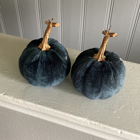 NWT Set of 2- Velvet Pumpkins- Dark Blue Fall Holiday Decorations 🎃 - Picture 6 of 16